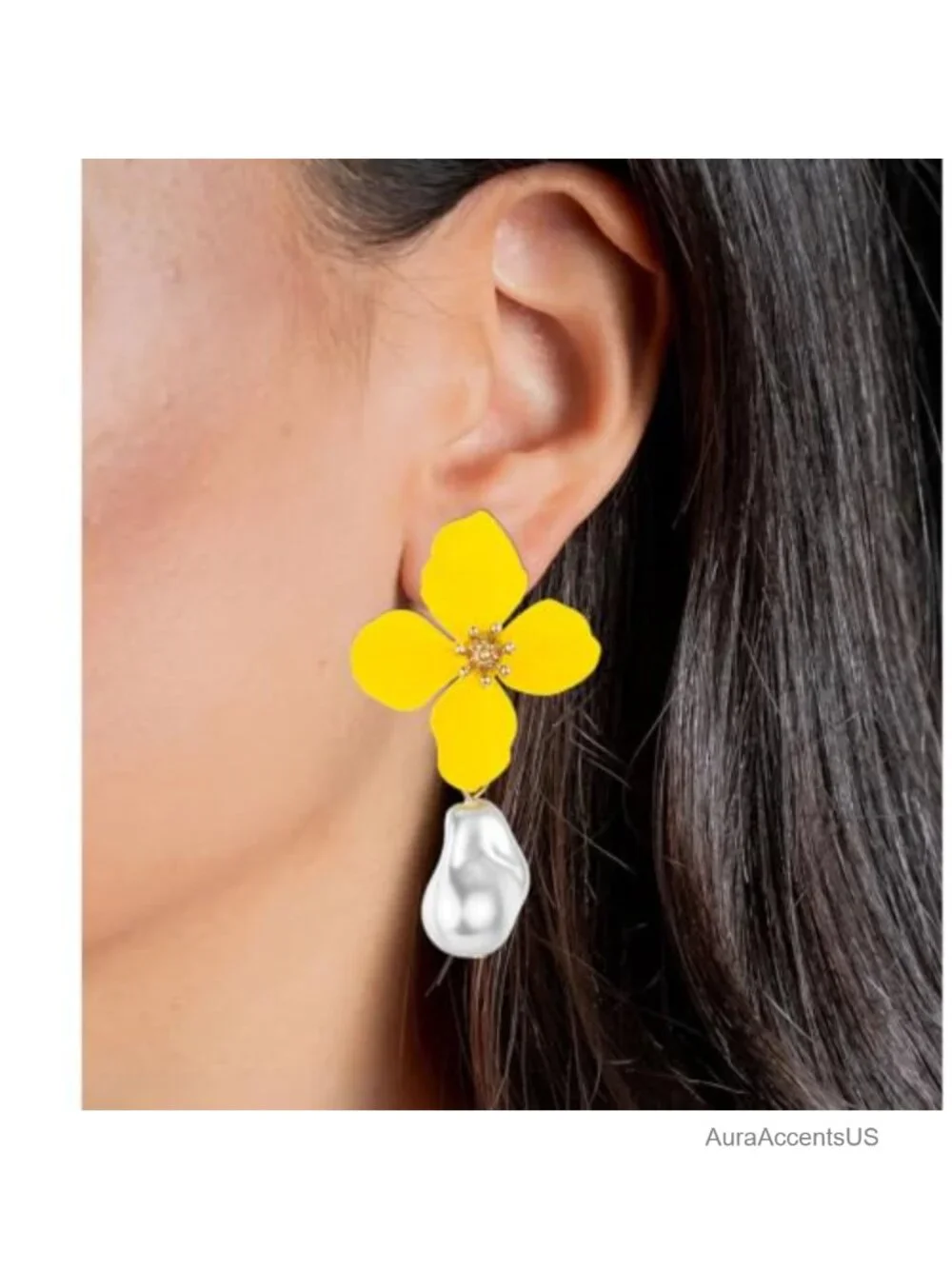 Flower Statement Earrings Oversized 14k Gold Plated Pearl Dangle Jewelry